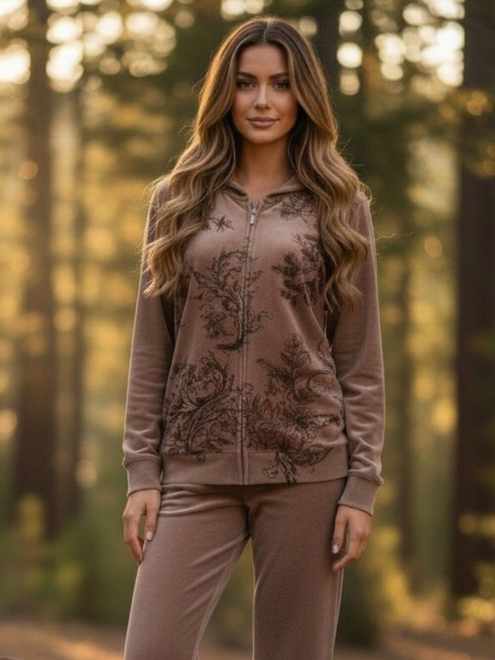 VINTAGE Y2K STYLE & CO Velour Tracksuit Set XL L Brown Cozy Lounge Set Hoodie